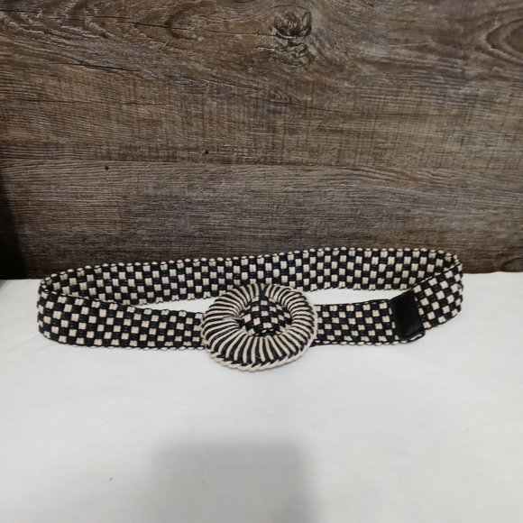 Black & White Chess Pattern Woven Women's Belt - Picture 1 of 3